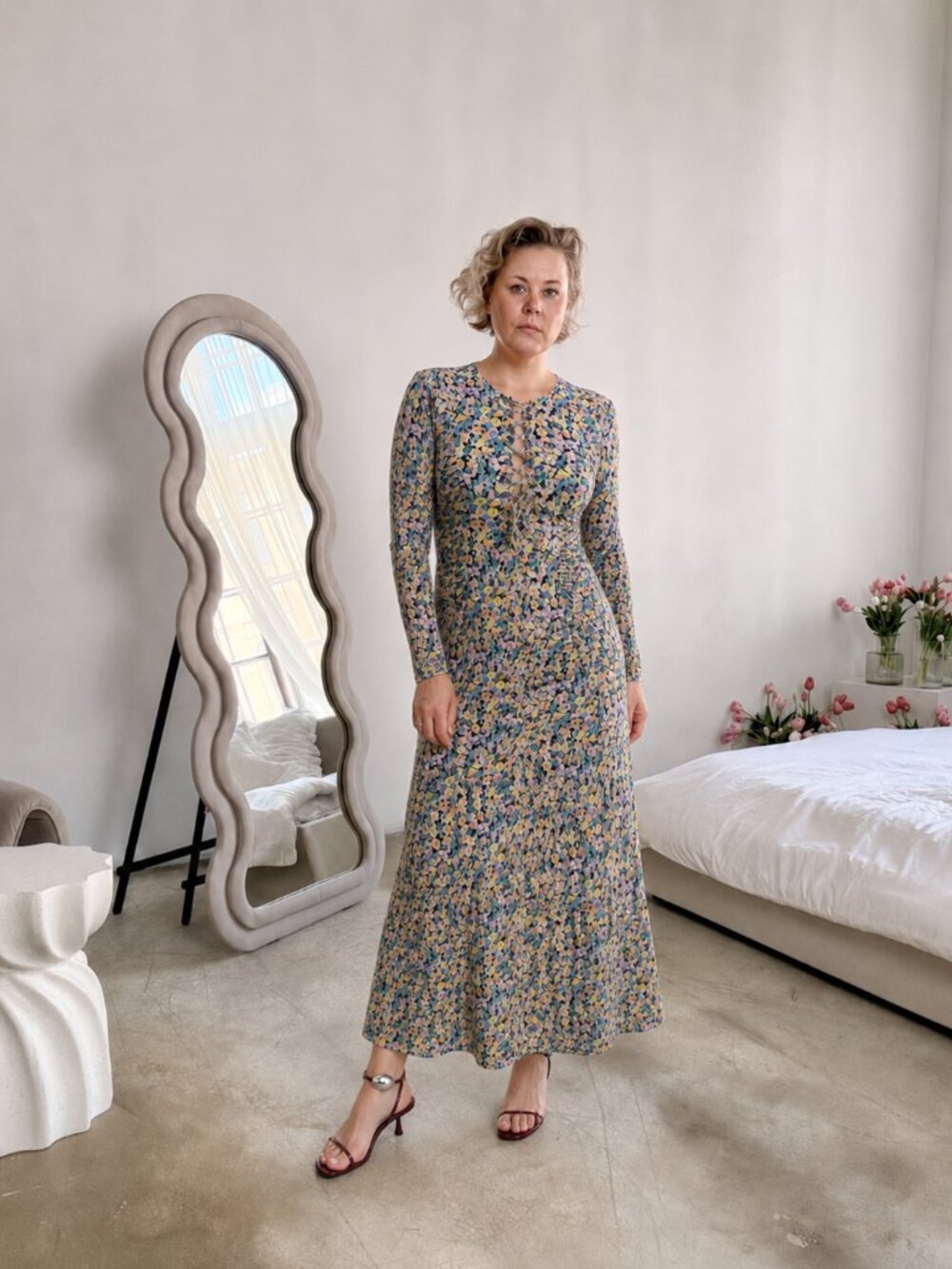 New with tags AFRM floral lace-up long sleeve maxi dress in size XL.